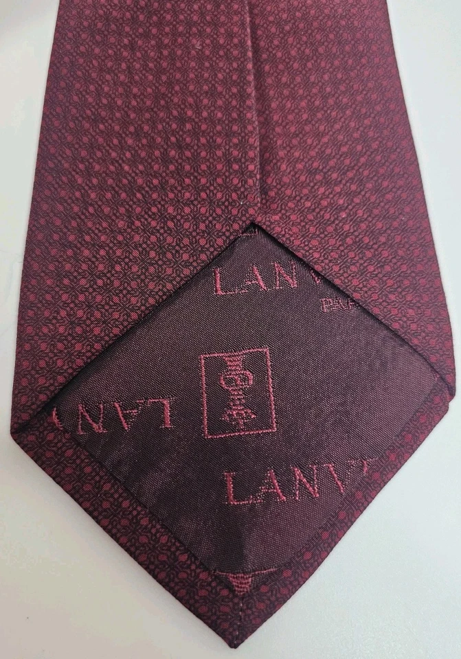 Corbata Lanvin Paris Geneve Granate Rojo Negro Punteado Seda  Foto 4 de 4