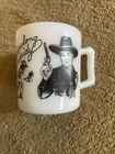 1950's Hopalong Cassidy Black Graphics Milk Glass Mug/Cup Vintage Western