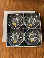 4 Pc Vintage Bohemia Glass Coasters Czechoslovakia Original Box