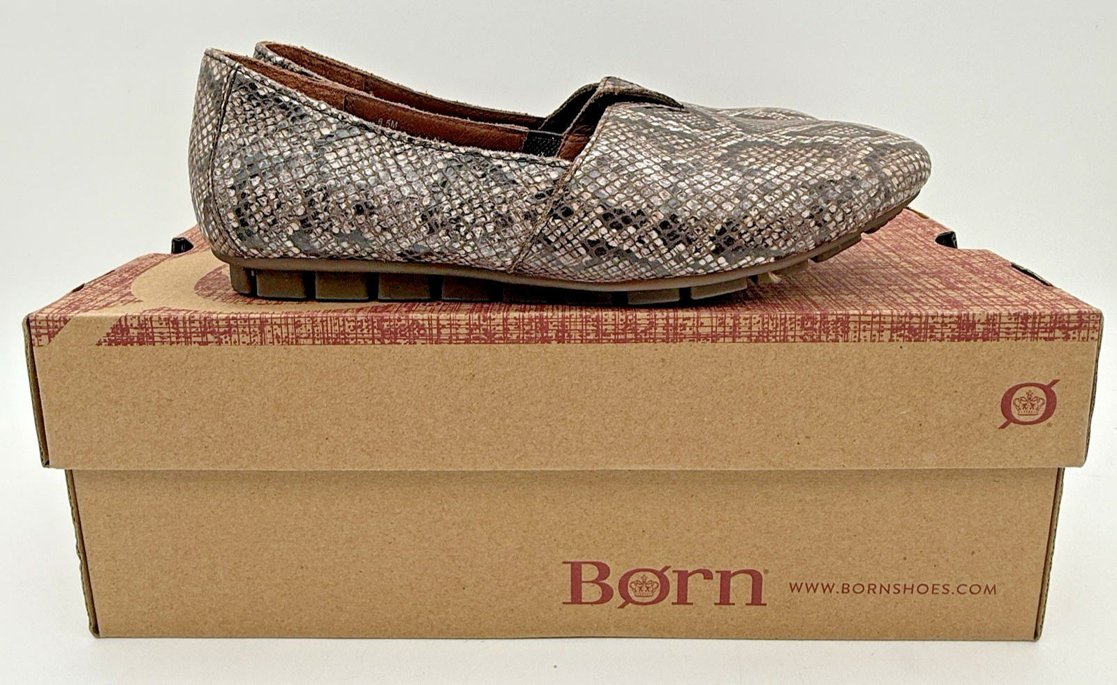 Born Sebra Brown Snake Print Leather Ballet Flats Women’s Size 6.5 M BNIB