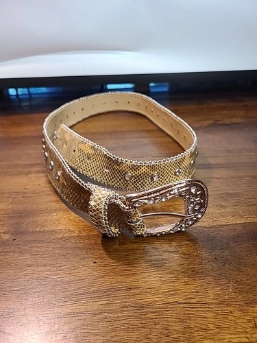 Womens L Western Rhinestone Belt With Rhinestone Buckle Faux Leather Snakeskin