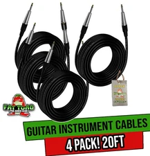Guitar Cables (4 Pack) Instrument Cord by FAT TOAD | 24 AWG Patch Conductor