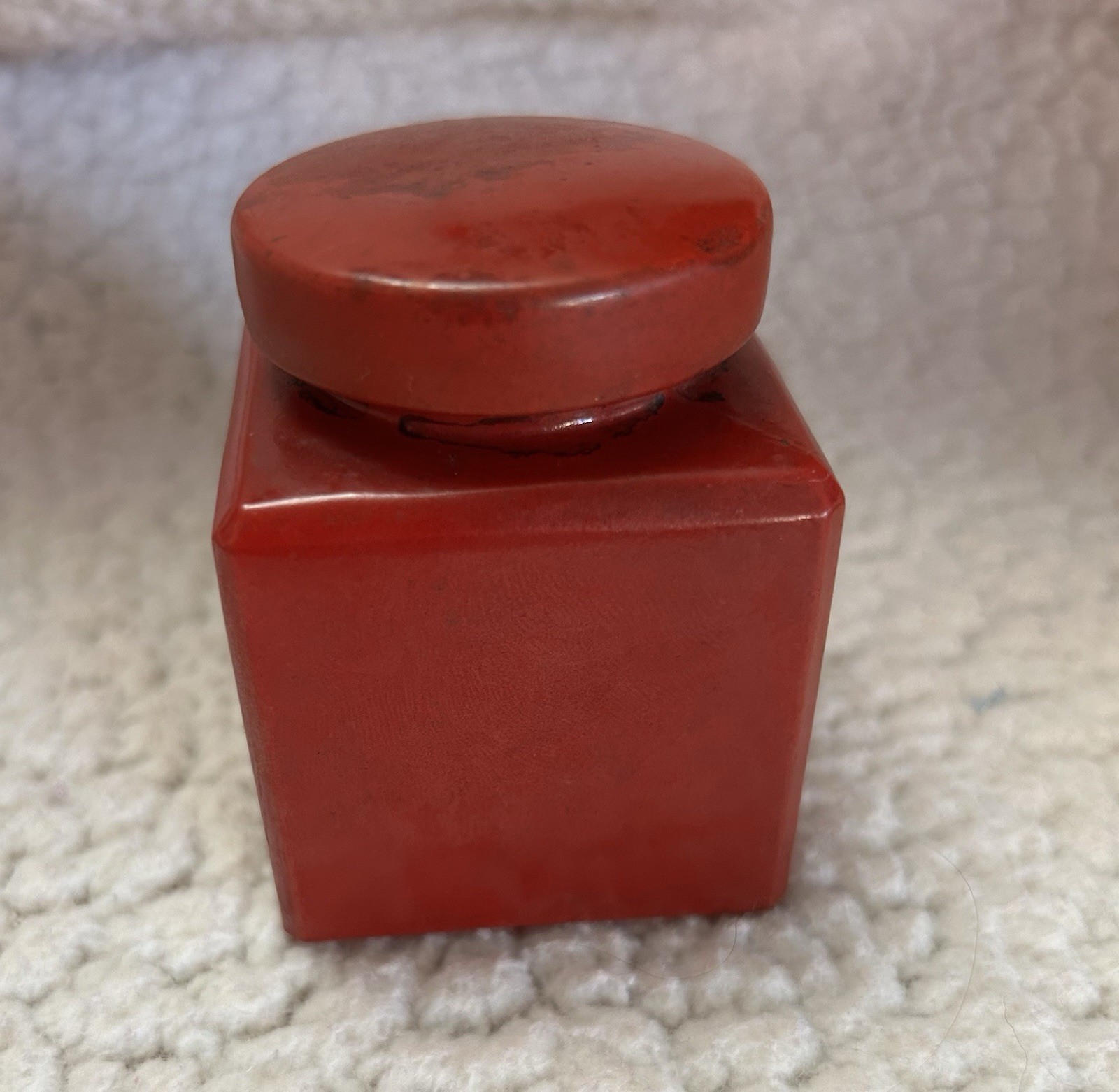 Vintage School Desk Ink Bottle Glass Red Great Shape