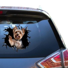 Yorkshire Terrier Car Window Decal Yorkie Paw Wave Dog Cracked Glass 3D