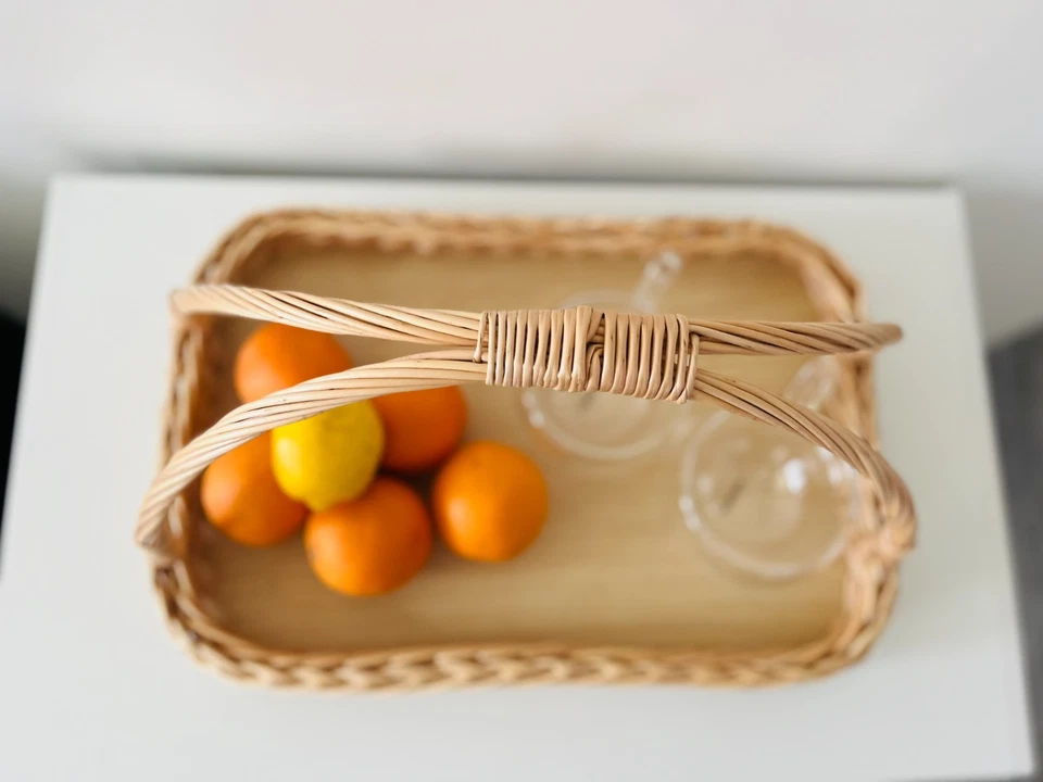 Handwoven Wicker Tray – Rustic Willow Serving Basket with Handles, Natural Table - Image 2 of 4