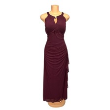 Betsy  Adam Womens Garnet Ruched Halter Keyhole Maxi Gown Dress Size 16 NWT