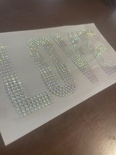 LOVE Rhinestone Transfer SS10 Crystal AB Iron On Hotfix Bling Design