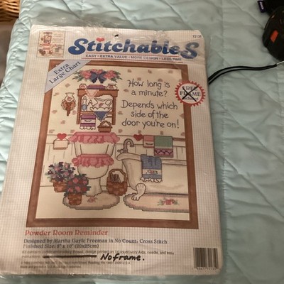 VTG. Stitchables  Powder Room Reminder. Dimensions Cross Stitch. Used Open. READ