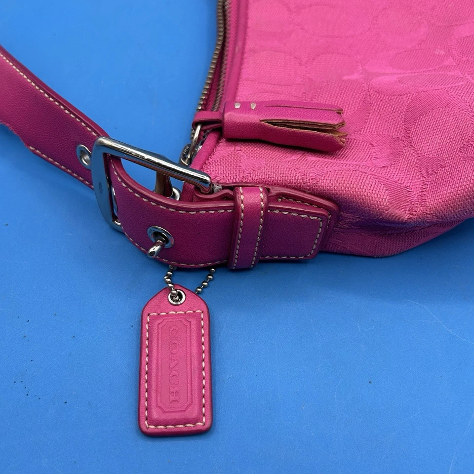 Винтажный тренер 6371 Hampton ярко розовый холст наплечная сумка багет Y2K - Изображение 3 из 4