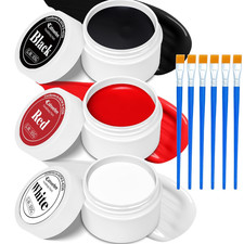 3 Colors Oil Based Face Body Paint Set with 6 Brushes, White Black Red Clown Mak