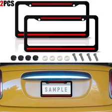 2Pcs For BMW Series Car Accessories Metal Red Line License Plate Frame Tag Cover