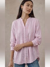 J Jill Love Linen FAB Light Pink Pintuck Button-Front Womens Tunic Blouse XS
