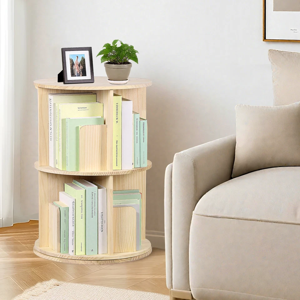 360° Revolving Bookcase Rotating Stackable Shelves Floor-Standing Storage Rack - Image 4 of 4