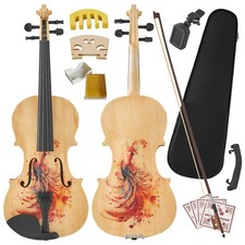 Yescom Beginner Violin Full Size 4/4 Solid Wood Full Set with Unique Peacock