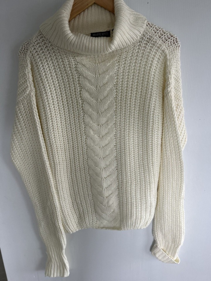 Brave Soul London Cable Fisherman Knit Crewneck Sweater Women's Size Medium