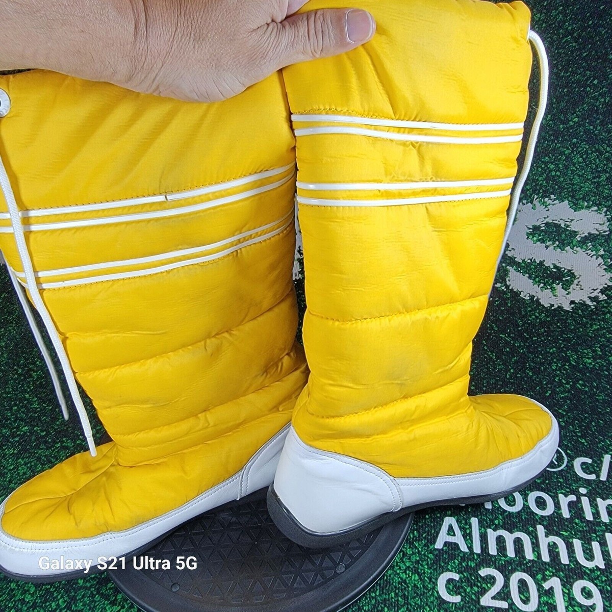Lacoste Snug Women Puffer Yellow Winter Snow Tall Drawstring Boots