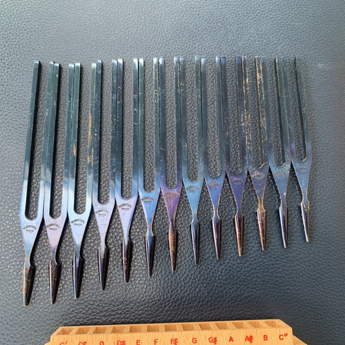 Vintage Ragg Blued Steel Plain Shank Tuning Forks Set 13 Boxed Sheffield Made - Picture 3 of 12