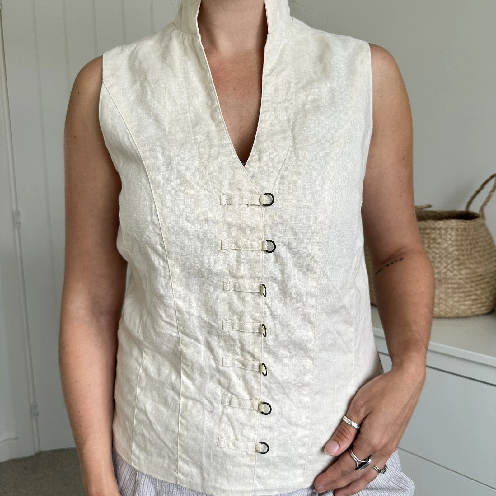 Principles Vintage 100 Linen sleeveless vest top size 12 Y2K waistcoat old money
