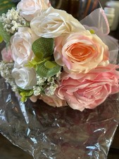 Artificial Fabric Rose Bundle with Pink and White Roses, Ribbon Accent