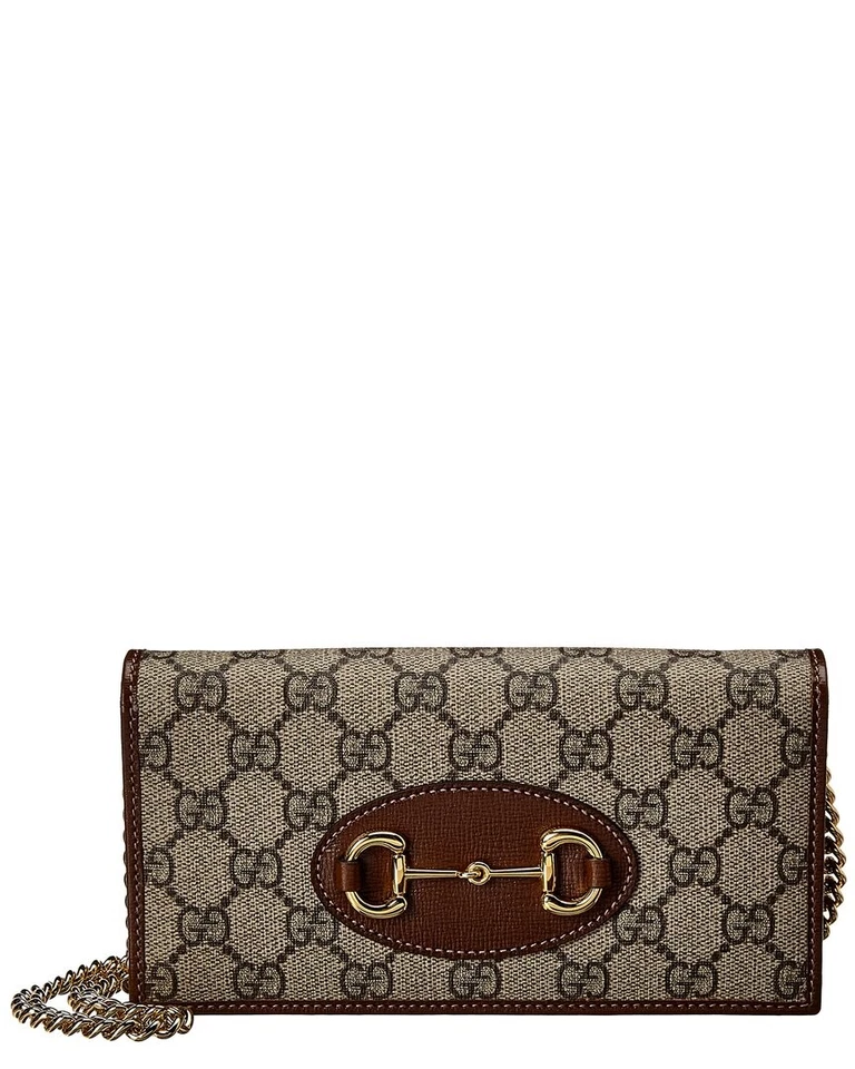 Gucci Horsebit 1955 Gg Supreme Canvas & Leather Wallet On Chain Women's Brown Ns