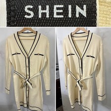 SHEIN Women’s Beige/black Sweater Dress With Belt Size L