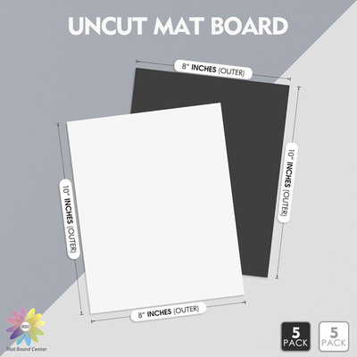 Mat Board Center, Pack of 10 8X10 Uncut Matte Boards, White and Black Backing...