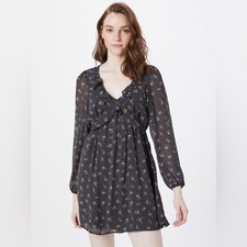 American Eagle Dress Womens M Black Floral Long Sleeve Boho Sheer Cottagecore