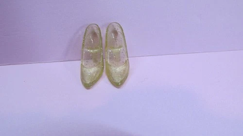 Vintage Barbie Shoes-Superstar Era Skinny Pumps-Clear Glitter-Marked Taiwan