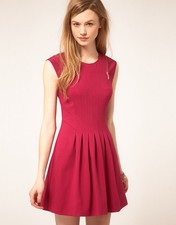 TED BAKER pink fit & flare pleated full skirt skater dress wedding party 4 14 L