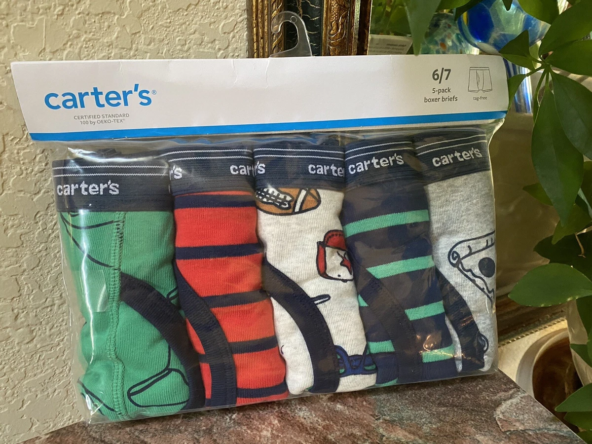 CARTERS boxer briefs underwear Size 6/7 Five pack Football, Pizza, stripes