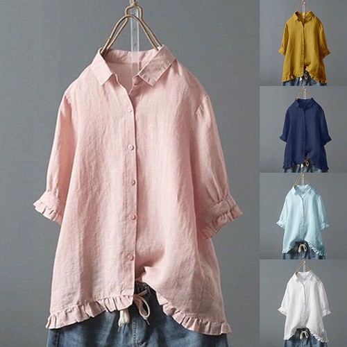 Women Plus Size T-Shirt Summer Cotton Blouse Linen Tunic Shirt Tops Tees ρ