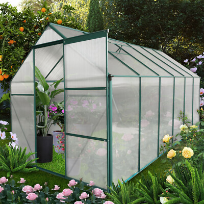 6x12 FTPolycarbonate Greenhouse Raised Base and Anchor Aluminum Greenhouse Green