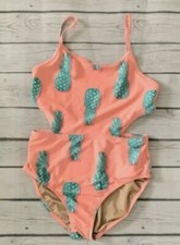NWT Old Navy Girls Cut-Out Pineapple Swim Swimsuit Size 10-12 M/L Coral