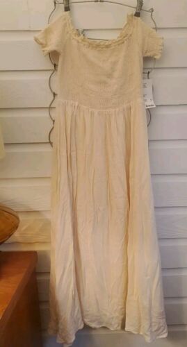 NWT Urban Outfitters Peasant Stretchy Ruched Ivory Cream Lined Midi Dress XS - Picture 1 of 13