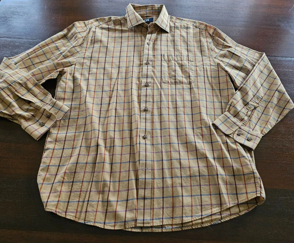 Cutter & Buck Men's Long Sleeve Button Down Shirt Sz L Tartan Orange Gold Plaid - Image 4 of 4