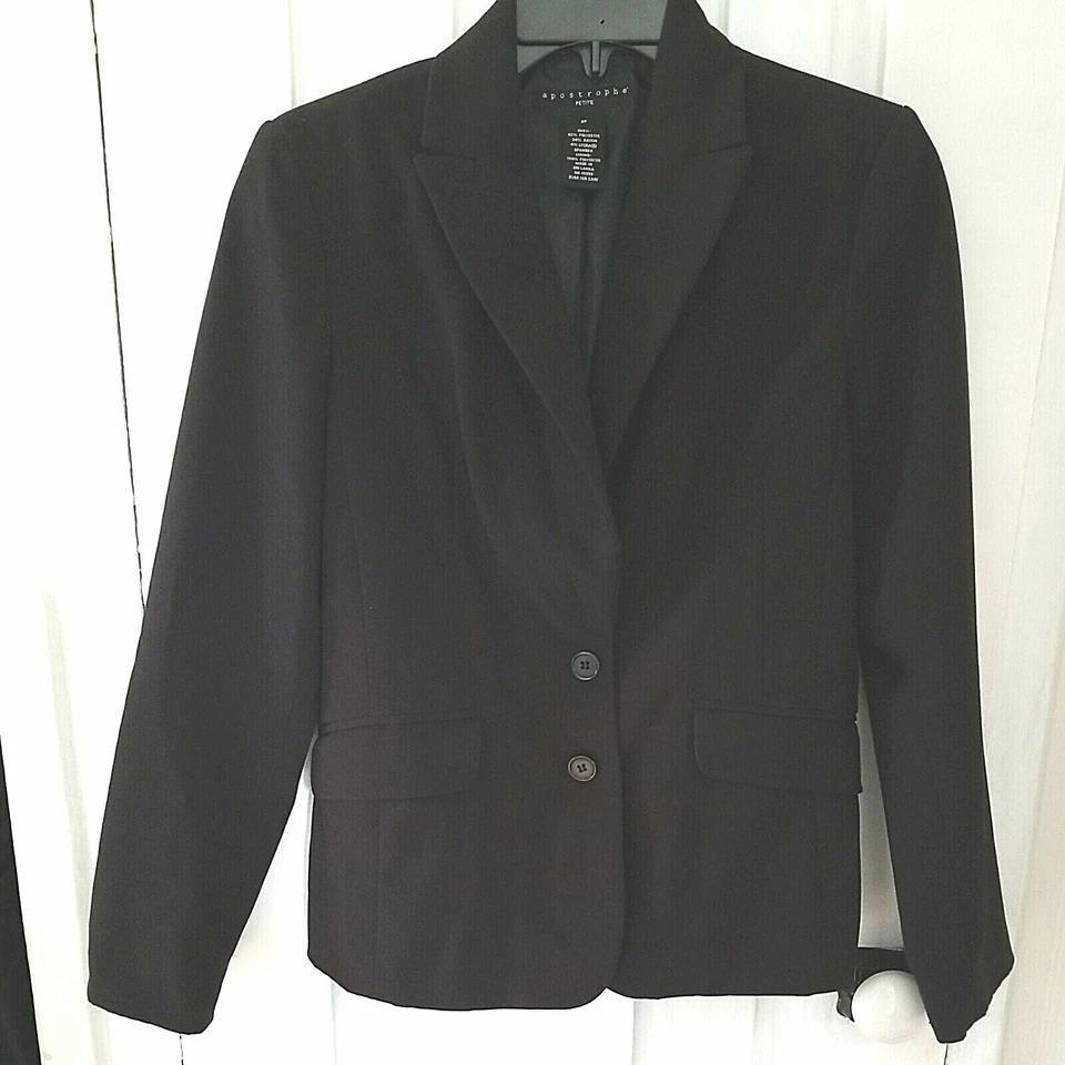 Blazer negro Apostrophe chaqueta de negocios para mujer Petite 8P poliéster rayón lycra Foto 2 de 4