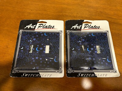 ART PLATES SWITCHPLATE LIGHT SWITCH COVER PURPLE STARS SPACE Lot Of 2