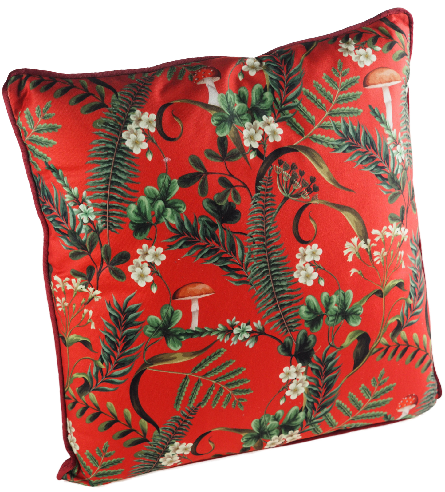 Woodland Mushroom Toadstool Cushions - Deep Red Home Decor - Square