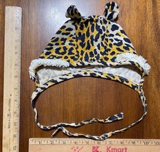 Vintage child / doll size winter tiger cheetah print hat with ears handmade