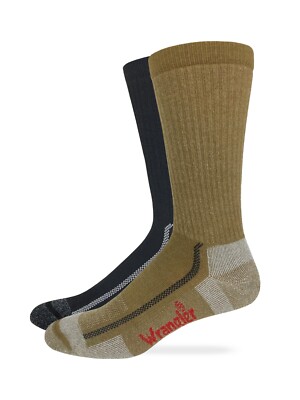 Wrangler Mens All Terrain Gear 70% Merino Wool Crew Cushion Socks 2 Pair
