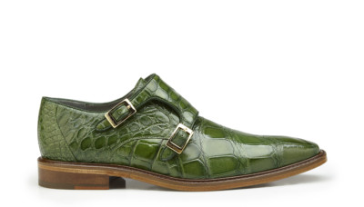 Men's Belvedere Oscar Pistachio Green Genuine Alligator Double Monk Strap Shoes 