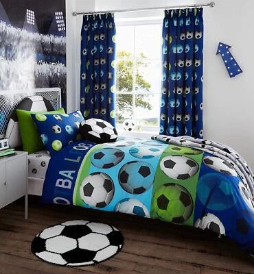 Catherine Lansfield Duvet Cover Set OR Curtains Football Blue Children's Bedroom