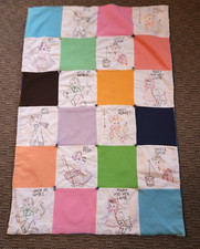 Vintage handmade baby blanket Quilt embroidered nursery Rhymes 32"x48" L8