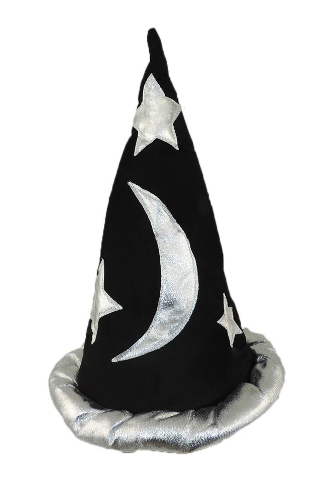 Sombrero de bruja mágica en punta NEGRO Y PLATEADO Celestial Wizard Hechicerer Foto 3 de 3