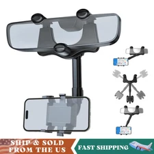 Car Rearview Mirror Phone Holder 360° Rotating Rear View Mount fr iPhone Samsung