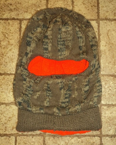 Jagdmütze Herren. Camouflage / Orange. Gesichtsmaske. Gr. Erwachsene Lg. Warm.