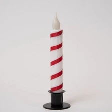 Diamond Dusted Candy Cane Striped Timer Taper Candle 7" White