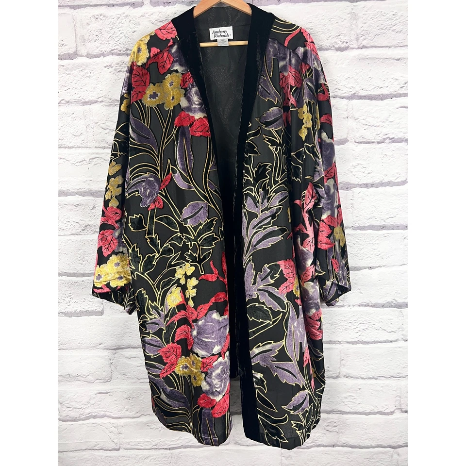 Anthony Richards Women's XXL Whimsigoth Artsy Boho Floral Velvet Burnout Duster - Image 3 of 4