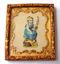 Mini Dollhouse Framed Picture Victorian Gilt Frame & Sticker