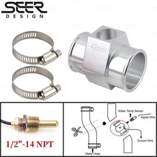 42mm Joint Pipe Radiator Hose Adapter For 1/2" - 14NPT Water Temp Gauge Sensor